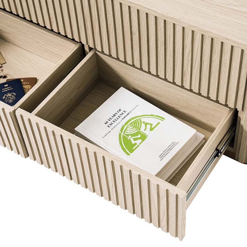 Multifunctional Slatted Design Lift-Top Coffee Table with Hidden Storage and Drawers