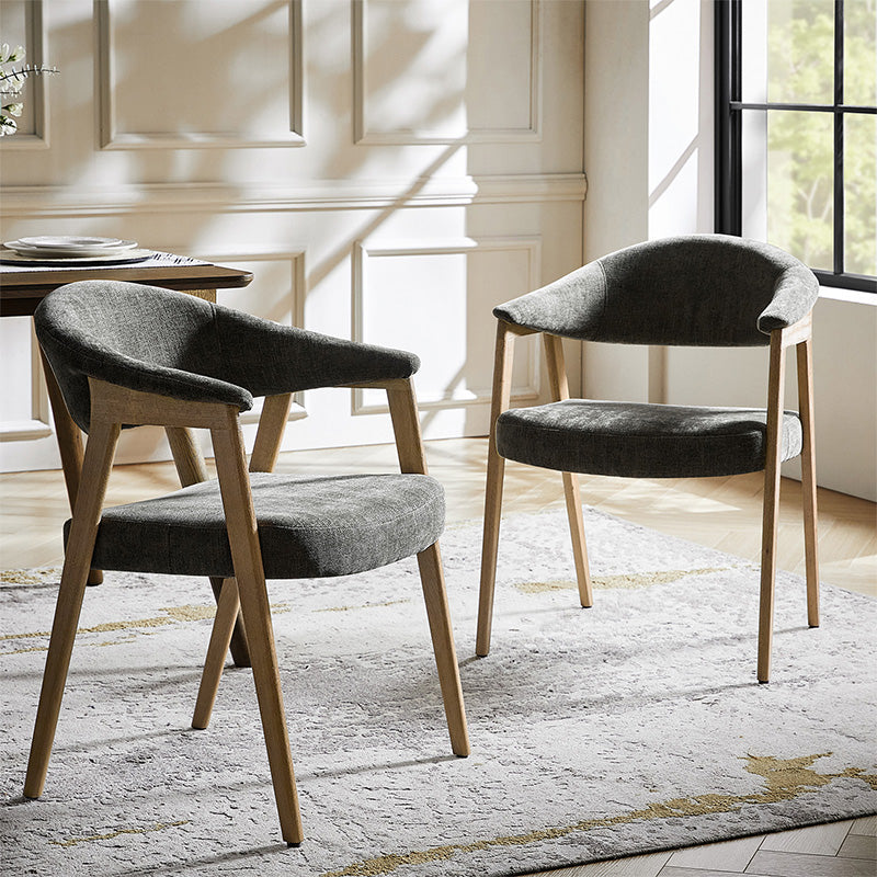 Elena Mid-Century Modern Upholstered Dining Chair with Solid Wood Legs,Set Of 2