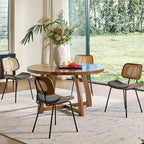 Doley Mid-Century Modern Dining Chair with Rattan Backrest,Set of 2