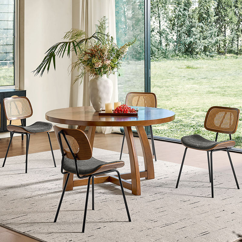 Doley Mid-Century Modern Dining Chair with Rattan Backrest,Set of 2