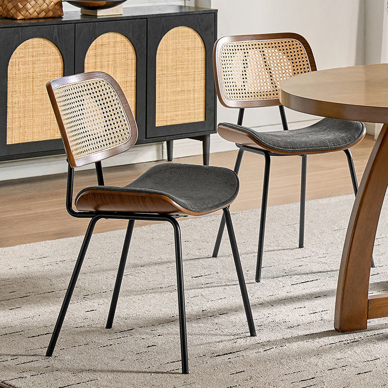 Doley Mid-Century Modern Dining Chair with Rattan Backrest,Set of 2