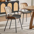 Doley Mid-Century Modern Dining Chair with Rattan Backrest,Set of 2