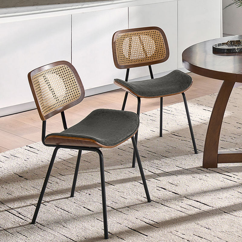Doley Mid-Century Modern Dining Chair with Rattan Backrest,Set of 2