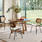 Doley Mid-Century Modern Dining Chair with Rattan Backrest,Set of 2