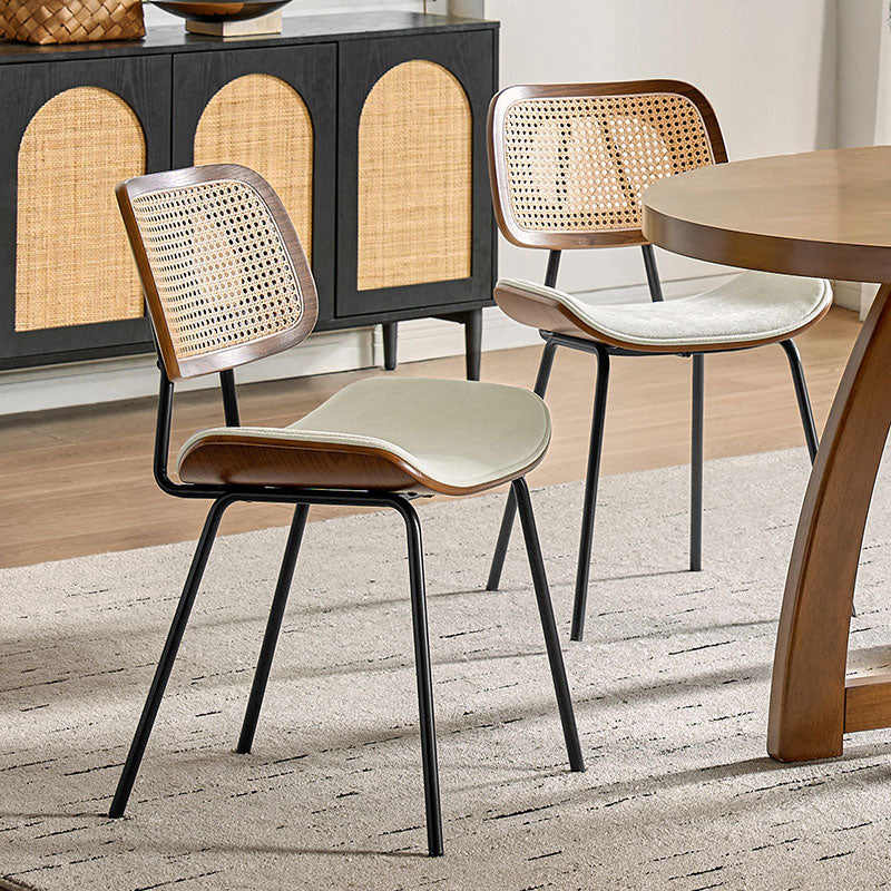 Doley Mid-Century Modern Dining Chair with Rattan Backrest,Set of 2