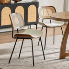 Doley Mid-Century Modern Dining Chair with Rattan Backrest,Set of 2