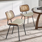 Doley Mid-Century Modern Dining Chair with Rattan Backrest,Set of 2