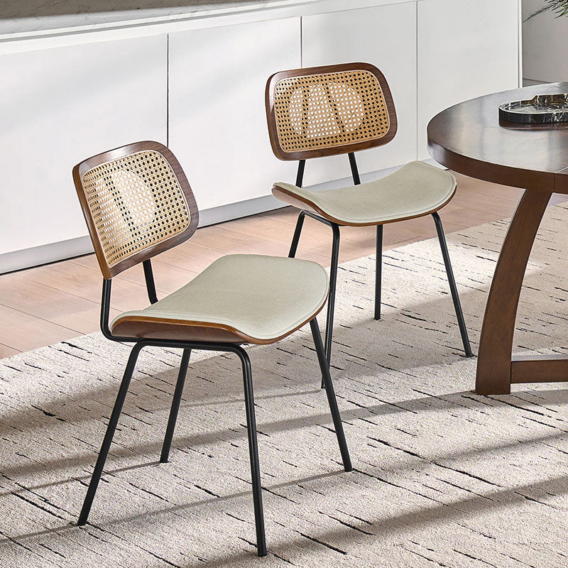Doley Mid-Century Modern Dining Chair with Rattan Backrest,Set of 2