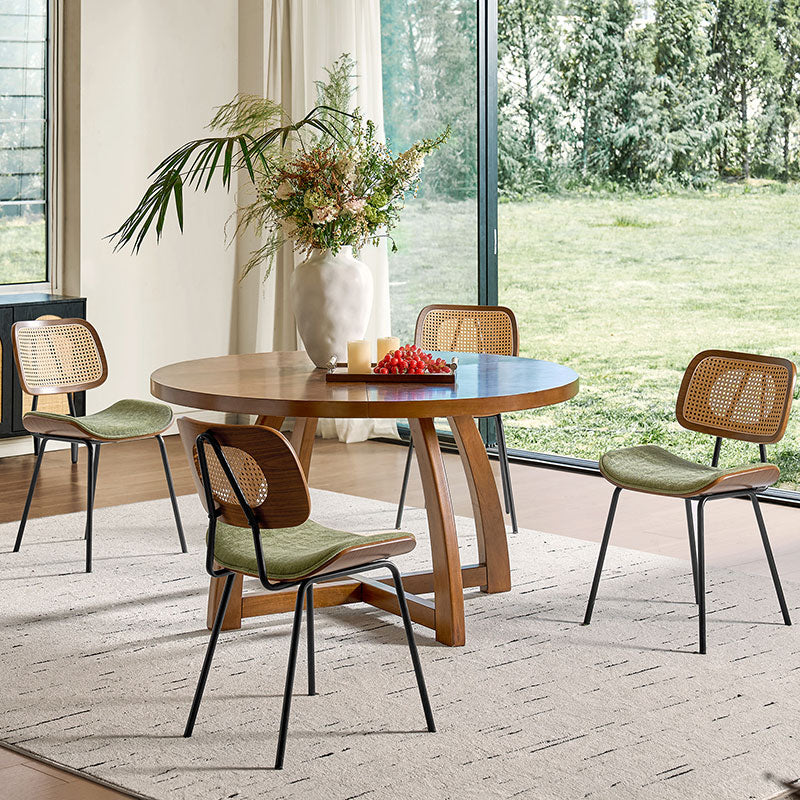 Doley Mid-Century Modern Dining Chair with Rattan Backrest,Set of 2