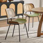 Doley Mid-Century Modern Dining Chair with Rattan Backrest,Set of 2