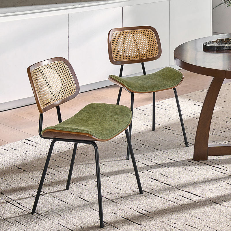 Doley Mid-Century Modern Dining Chair with Rattan Backrest,Set of 2