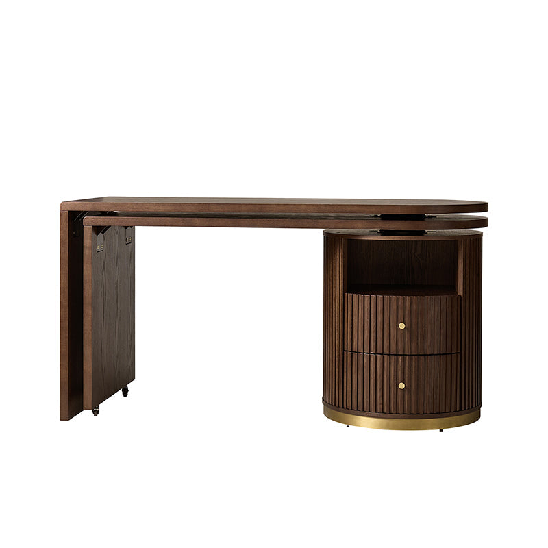 Modern Fluted L shaped  360 Rotating Wooden Office Desk