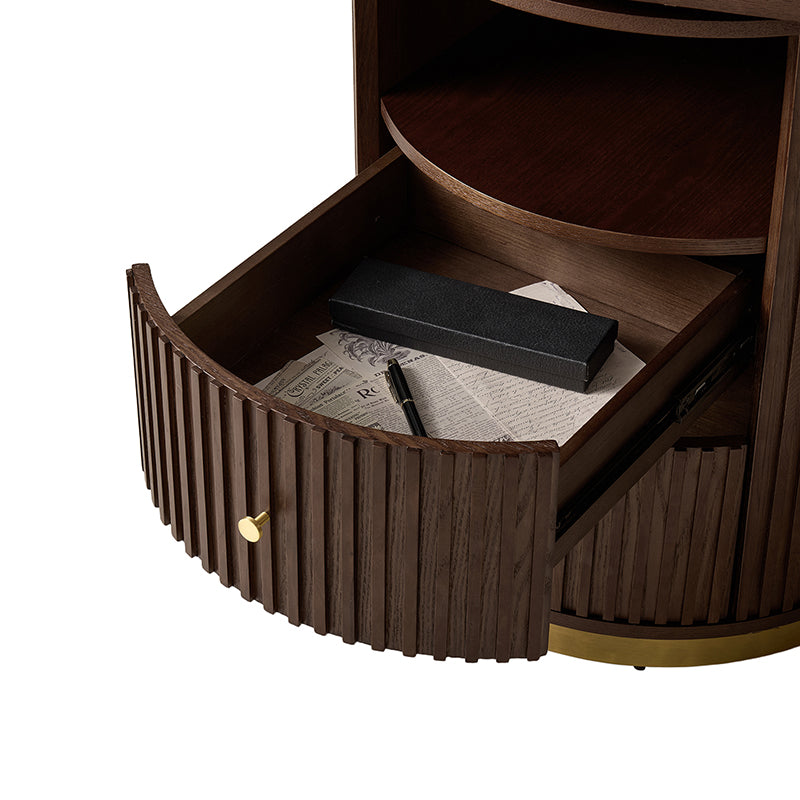 Modern Fluted L shaped  360 Rotating Wooden Office Desk