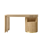 Modern Fluted L shaped  360 Rotating Wooden Office Desk