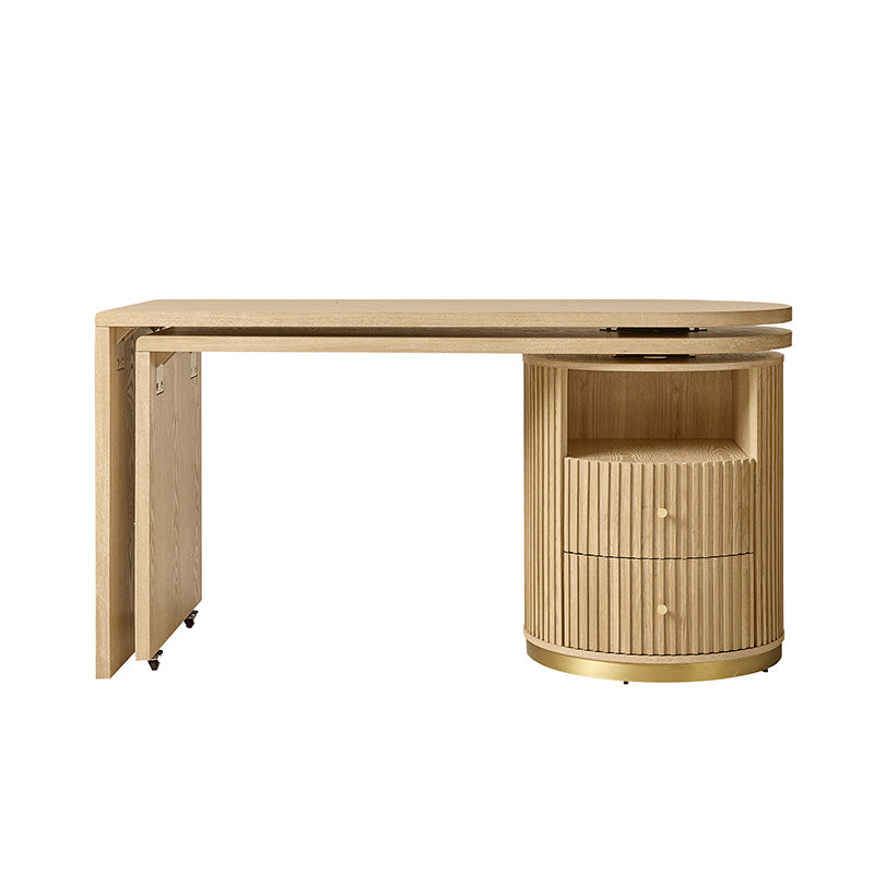Modern Fluted L shaped  360 Rotating Wooden Office Desk