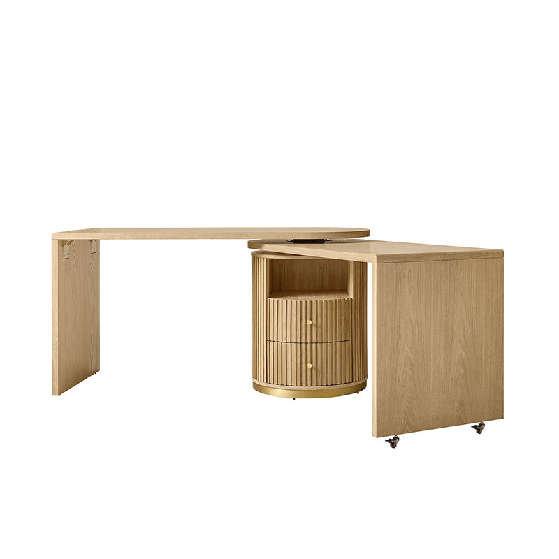 Modern Fluted L shaped  360 Rotating Wooden Office Desk