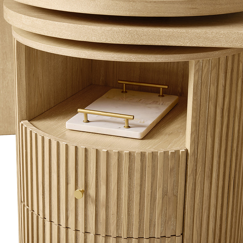 Modern Fluted L shaped  360 Rotating Wooden Office Desk