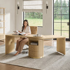 Modern Fluted L shaped  360 Rotating Wooden Office Desk