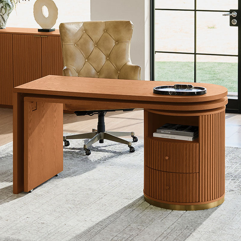 Modern Fluted L shaped  360 Rotating Wooden Office Desk