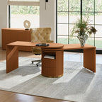 Modern Fluted L shaped  360 Rotating Wooden Office Desk