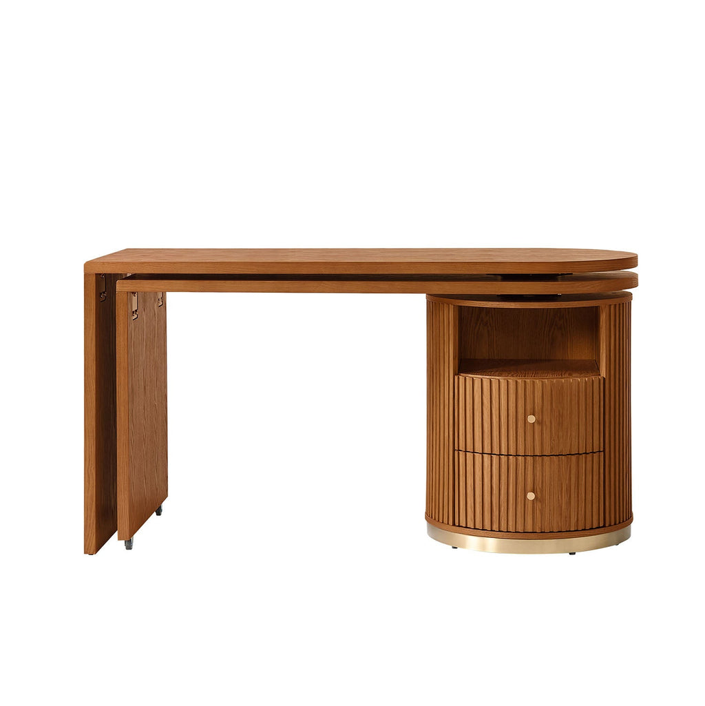 Modern Fluted L shaped  360 Rotating Wooden Office Desk