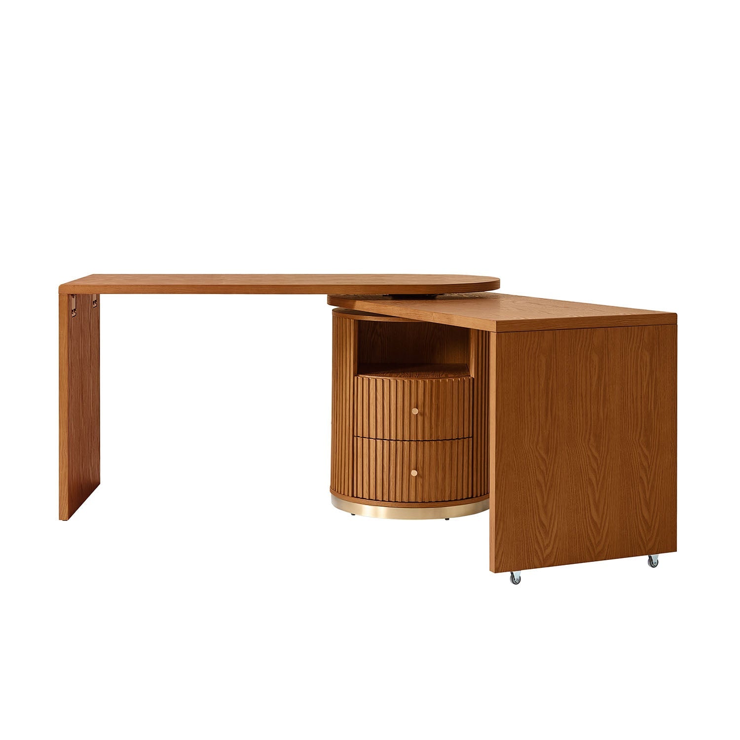 Modern Fluted L shaped  360 Rotating Wooden Office Desk