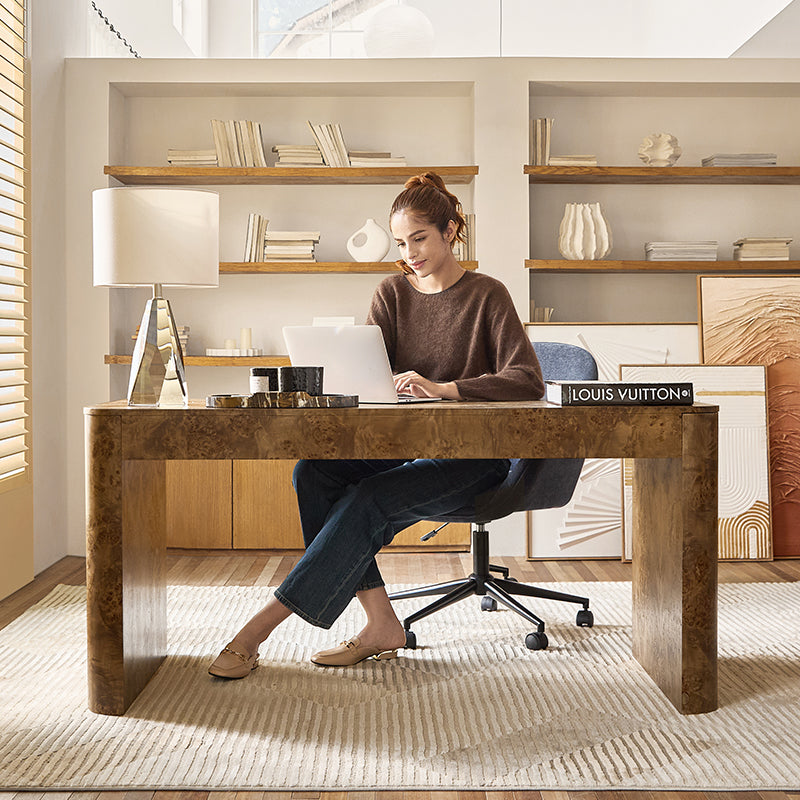 Poplar Burl Desk in Natural Modern Style