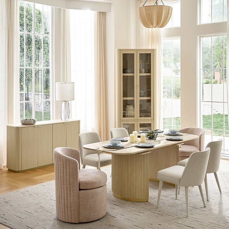 Dario 8-Piece Modern Light Luxury Dining Set with Extendable Table,Upholstered Chairs & Sideboard