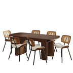 7-Piece Modern Space Saving Dining Table with Mid-Century Rattan Chairs Set