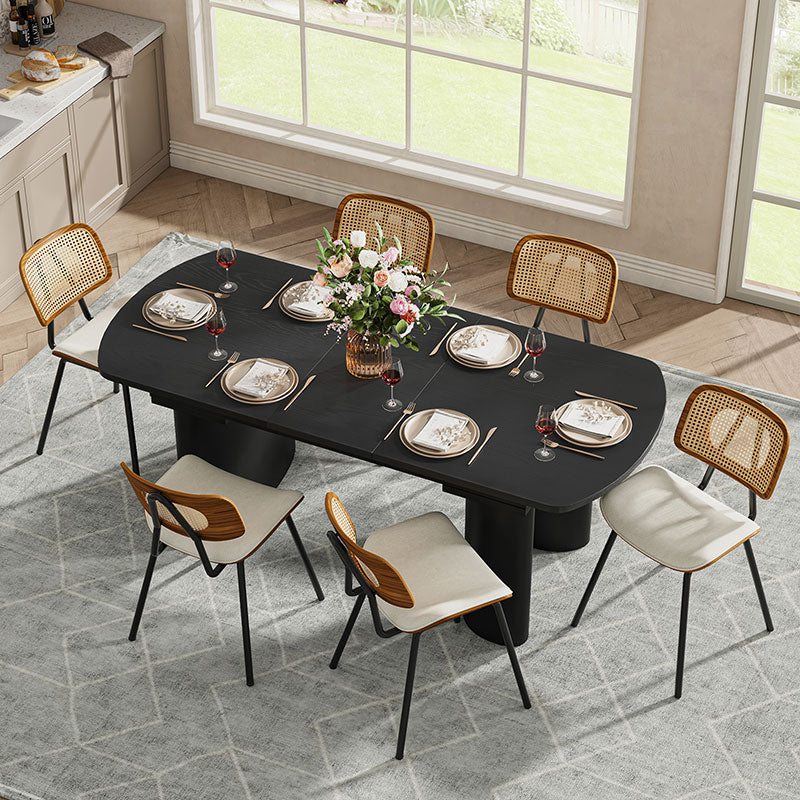 7-Piece Modern Space Saving Dining Table with Mid-Century Rattan Chairs Set