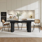 7-Piece Modern Space Saving Dining Table with Mid-Century Rattan Chairs Set