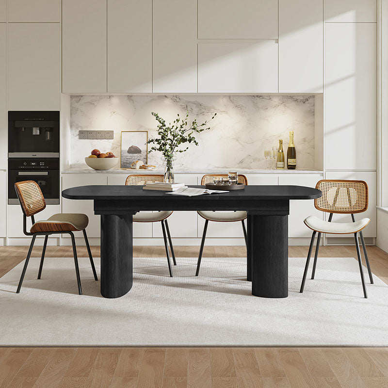 7-Piece Modern Space Saving Dining Table with Mid-Century Rattan Chairs Set