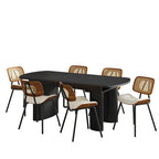 7-Piece Modern Space Saving Dining Table with Mid-Century Rattan Chairs Set