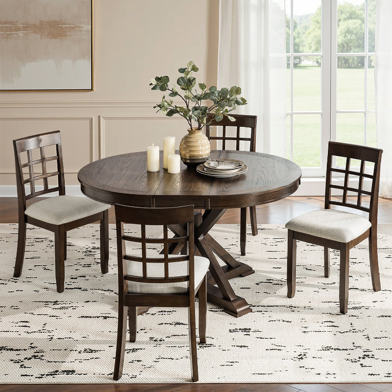5-Piece American Country Extendable Round Dining Table with Solid Wood Chairs