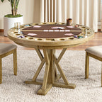 6-Piece 42“ Solid Wood Dual-Purpose Game & Dining Table with Drink Holders