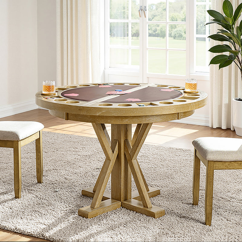 6-Piece 42“ Solid Wood Dual-Purpose Game & Dining Table with Drink Holders