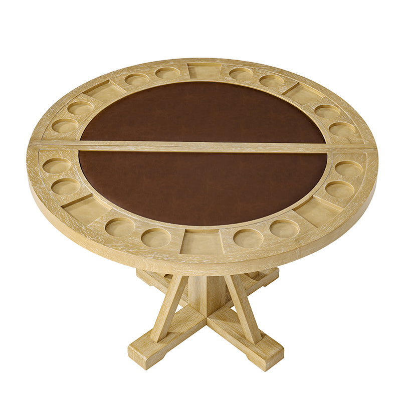 6-Piece 42“ Solid Wood Dual-Purpose Game & Dining Table with Drink Holders