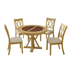 6-Piece 42“ Solid Wood Dual-Purpose Game & Dining Table with Drink Holders