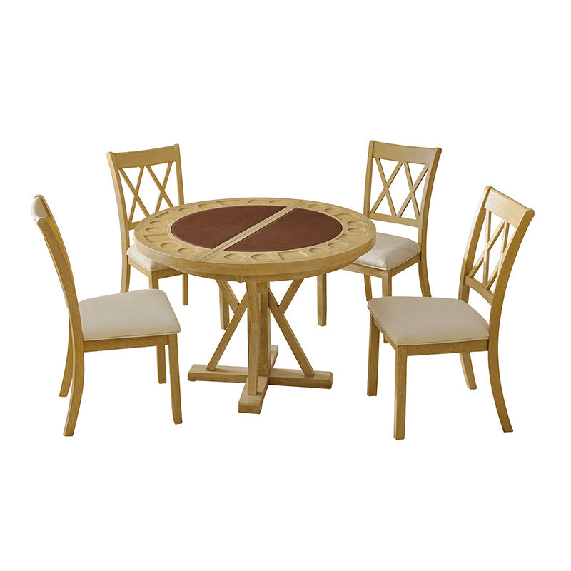 6-Piece 42“ Solid Wood Dual-Purpose Game & Dining Table with Drink Holders