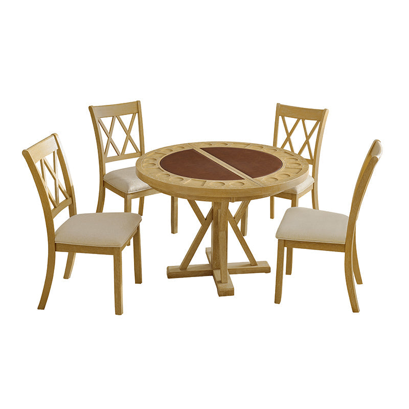 6-Piece 42“ Solid Wood Dual-Purpose Game & Dining Table with Drink Holders