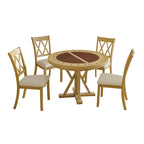 6-Piece 42“ Solid Wood Dual-Purpose Game & Dining Table with Drink Holders