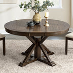 Gabriela Transitional Solid Wood Round Extension Dining Table with Hidden Leaf