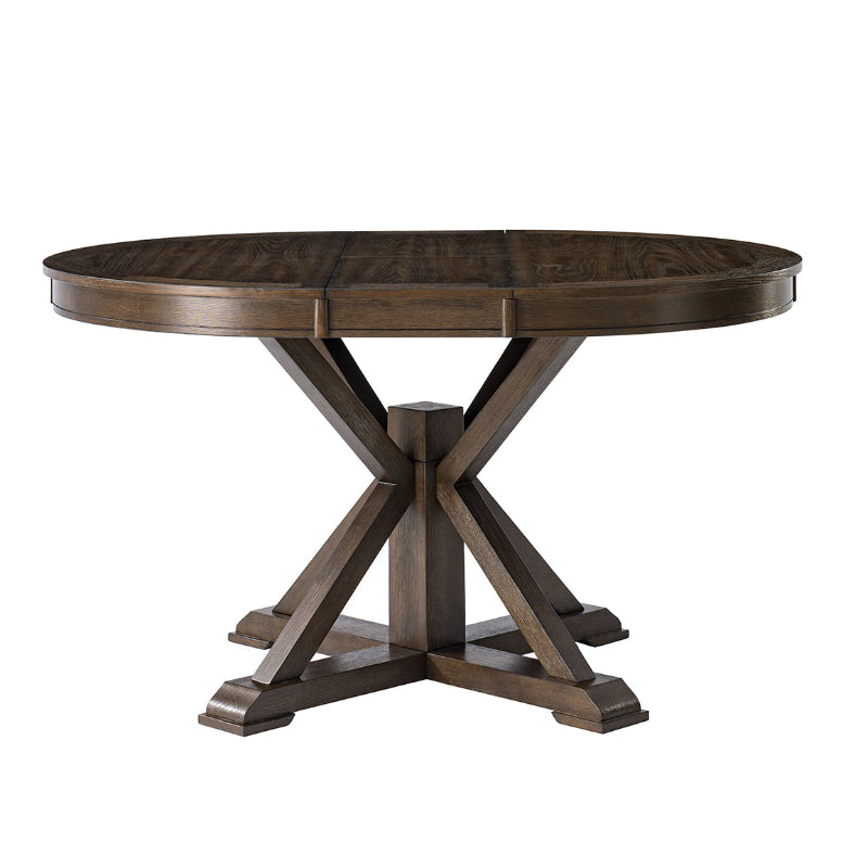 Gabriela Transitional Solid Wood Round Extension Dining Table with Hidden Leaf