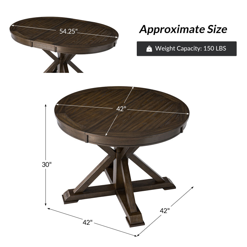Gabriela Transitional Solid Wood Round Extension Dining Table with Hidden Leaf