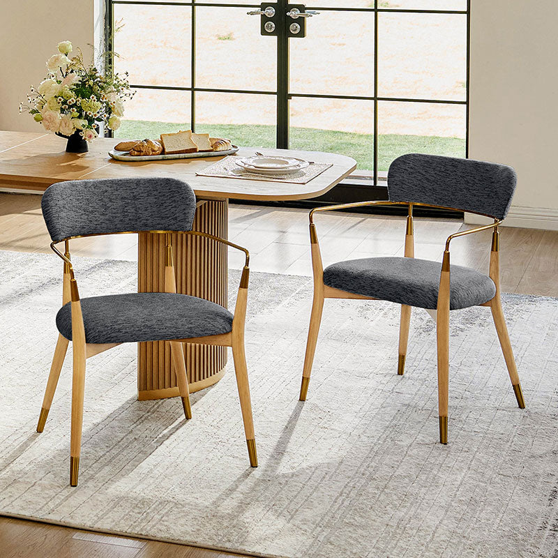 Sabina Modern Dining Chair with Wooden Legs & Metal Armrests ,Set of 2