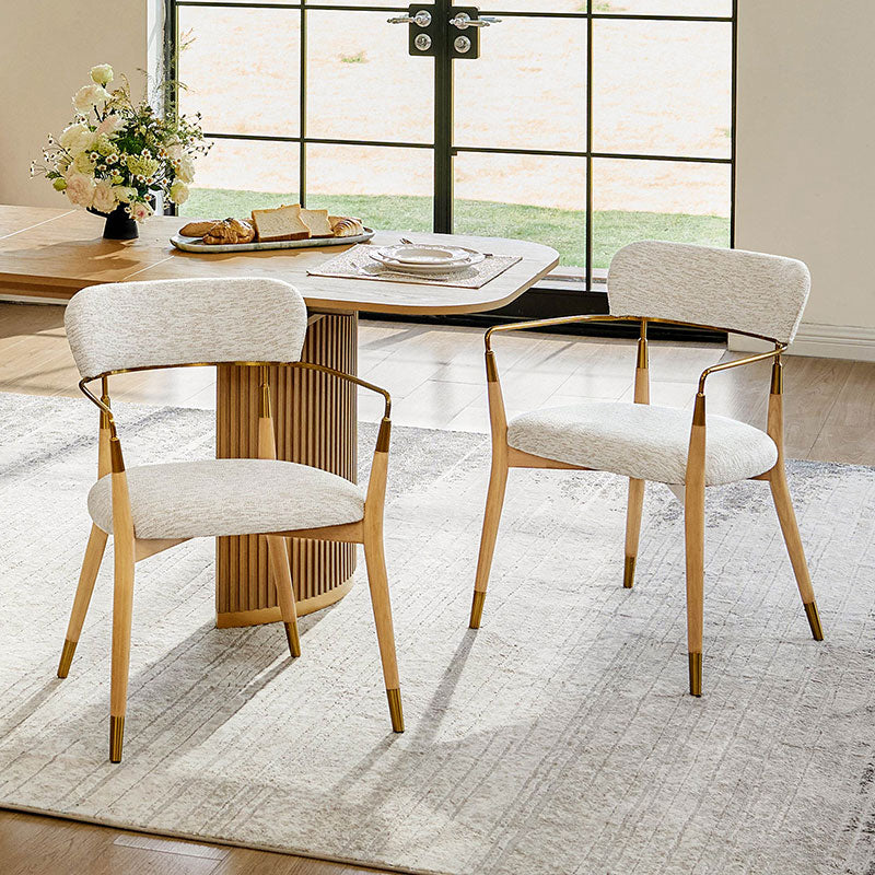 Sabina Modern Dining Chair with Wooden Legs & Metal Armrests ,Set of 2