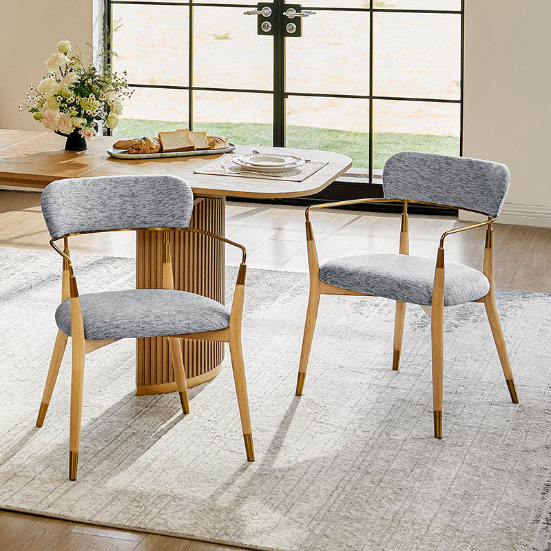 Sabina Modern Dining Chair with Wooden Legs & Metal Armrests ,Set of 2