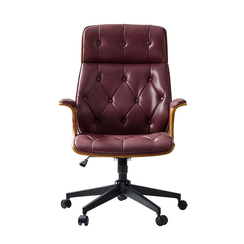 Brigida Curved Wood Back Genuine Leather  Office Chair