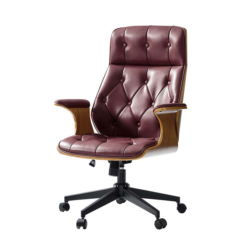 Brigida Curved Wood Back Genuine Leather  Office Chair