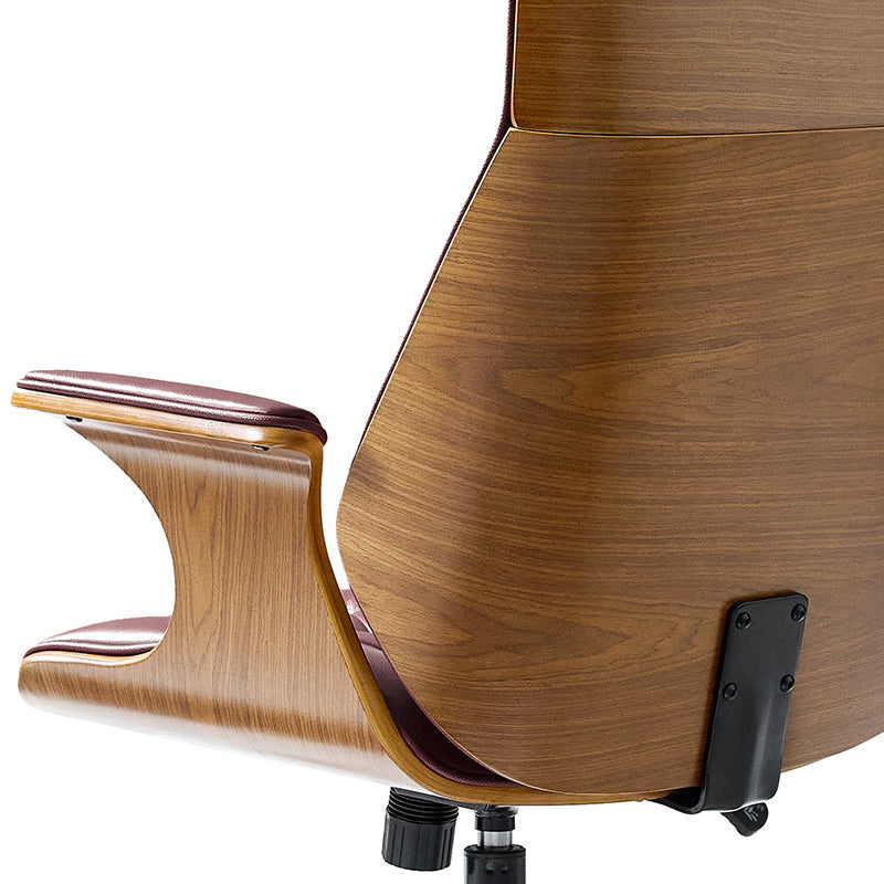 Brigida Curved Wood Back Genuine Leather  Office Chair